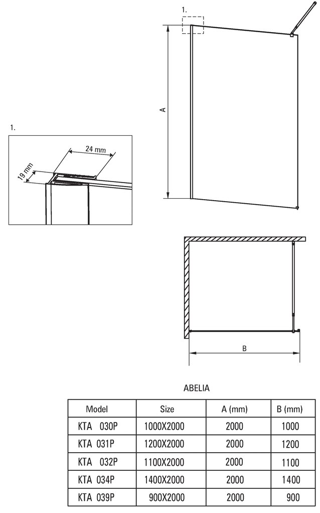 Deante Abelia, Walk-in sprchová zástena 140cm, výška 200cm, 8mm číre sklo s EasyClean, čierny profil, KTA_N34P