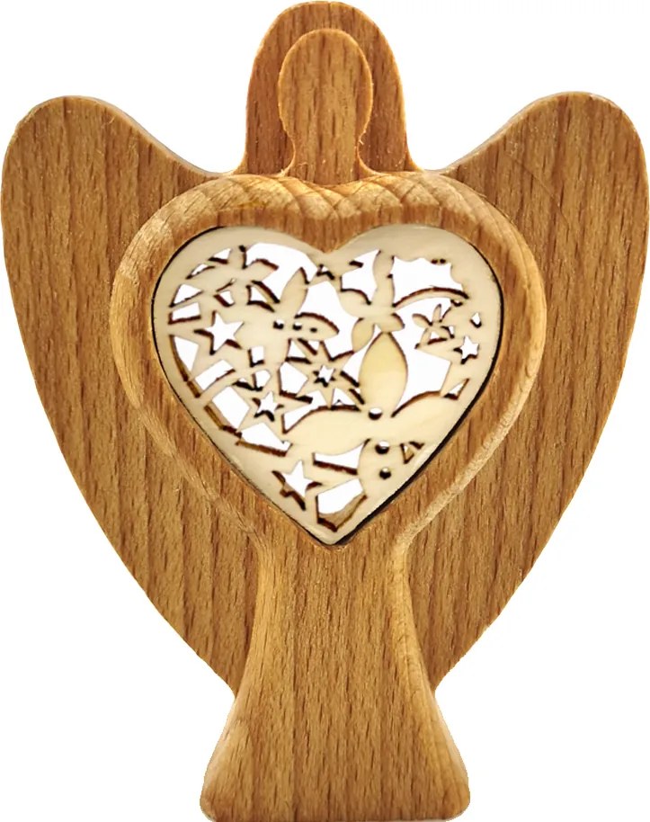 AMADEA Drevený anjel s vkladom - ornament, masívne drevo, výška 10 cm