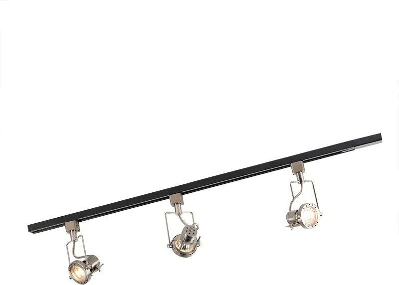 Inteligentná 1-fázová koľajnica čierna s oceľou vrátane 3 WiFi GU10 - Iconic Suplux