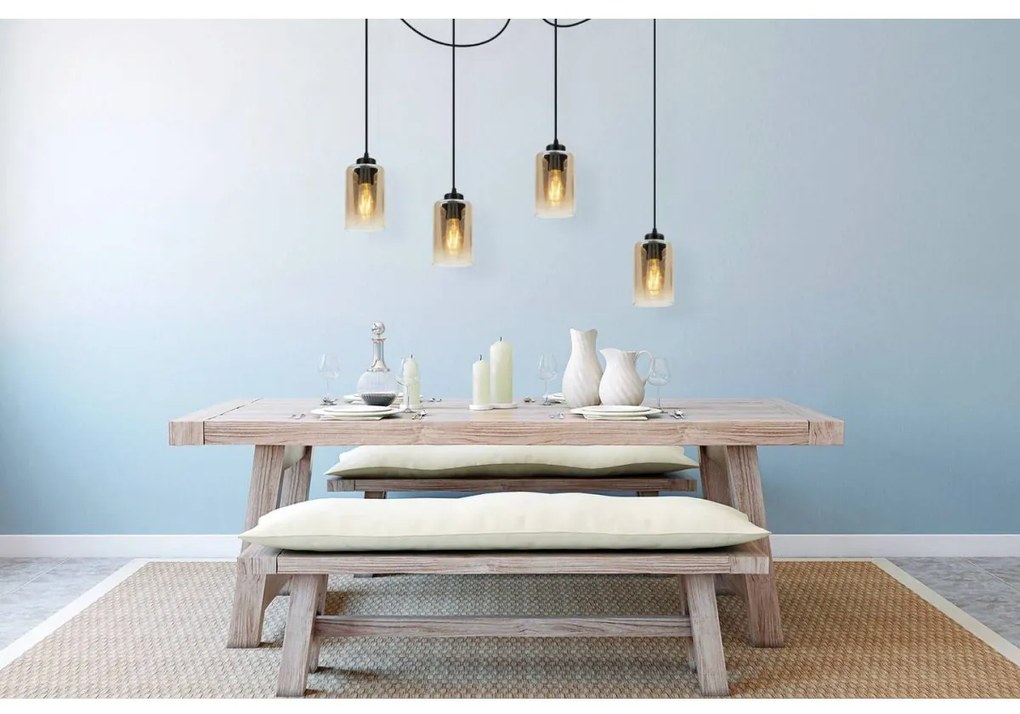 Závesné svietidlo Hella Spider, 4x sklenené tienidlo (mix 3 farieb)