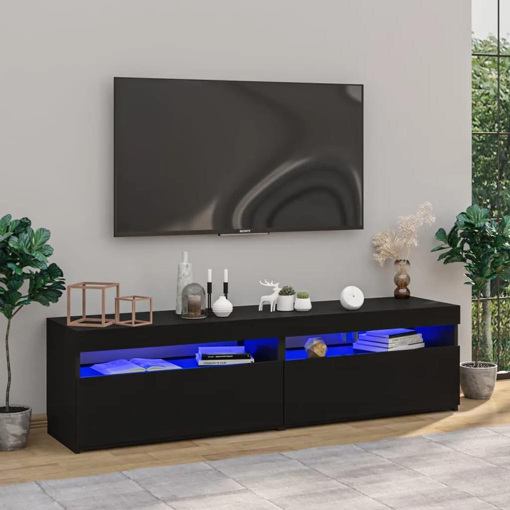 TV skrinky 2 ks s LED svetlami lesklé čierne 75x35x40 cm