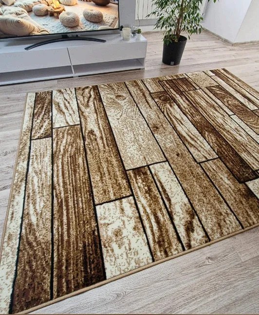 Hnedý koberec Shiraz BCF so vzorom dreva – klasický štýl Rozmer: 120x170 cm