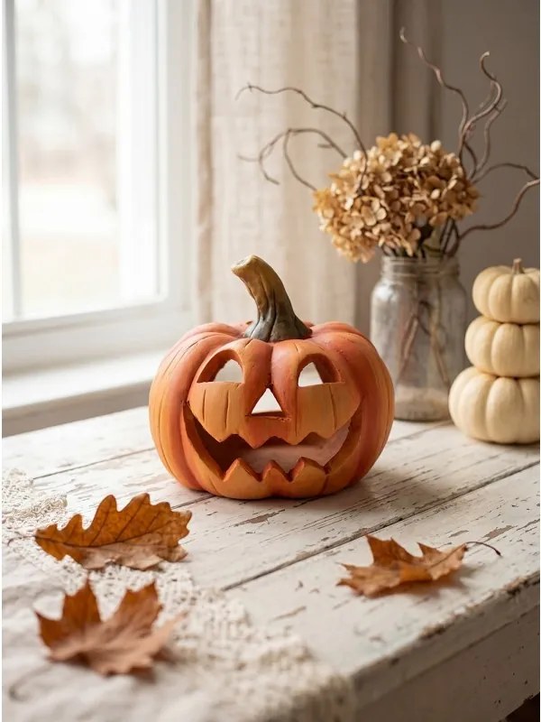 Oranžová keramická dekorácia tekvice Halloween - Ø 13*12 cm