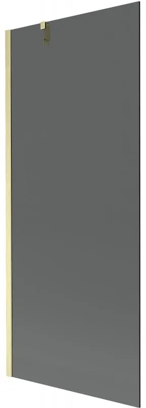 Mexen Next, 1-krídlová vaňová zástena 80 x 150 cm, 6mm šedé sklo, zlatá matná, 895-080-000-00-40-55