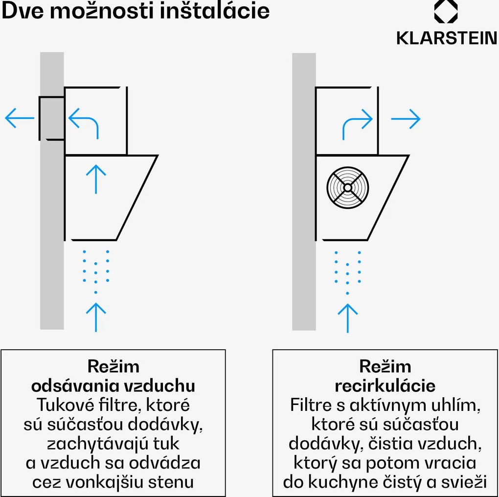 Klarstein Alessia komínová digestoř | odťah a recirkulácia | nerezová oceľ | 417 m³/h | 90 cm