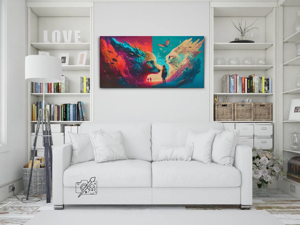 Gario Diamantové maľovanie Mystické mačky Rozmery: 40 x 80 cm, Rámovanie: S vnútorným rámom, Diamanty: Štvorcové