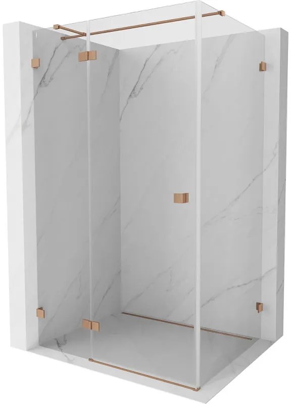 Mexen Lunar T, sklápací ľavý sprchový kút 140 x 70 cm, 8mm číre sklo, profil medená matná, 834T-140-070-65-00-L