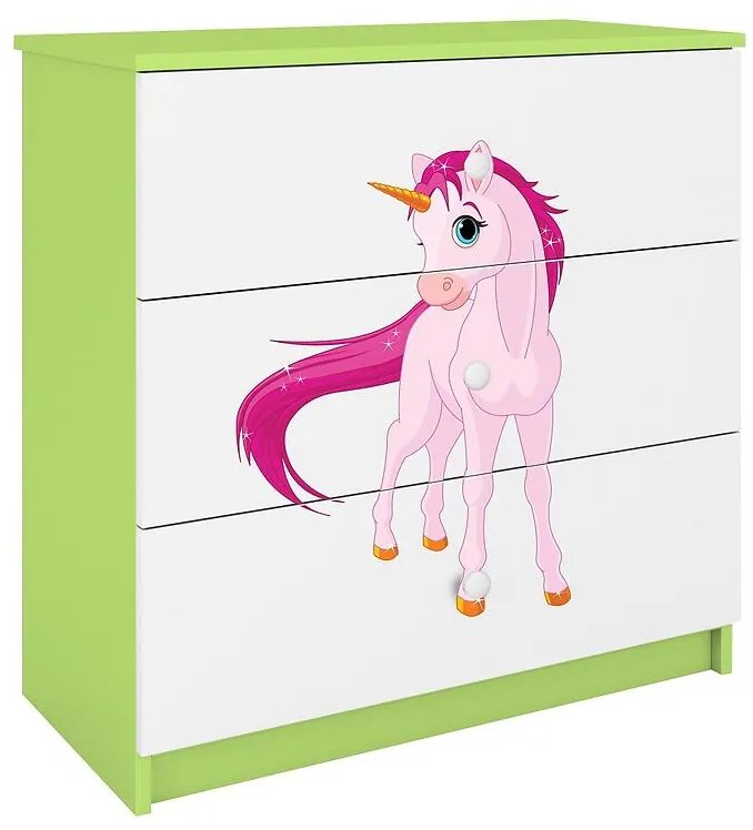 Detská komoda Babydreams zelená – Jednorožec