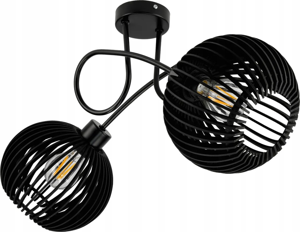 BERGE LED stropné svietidlo 2XE27, drevené, čierne