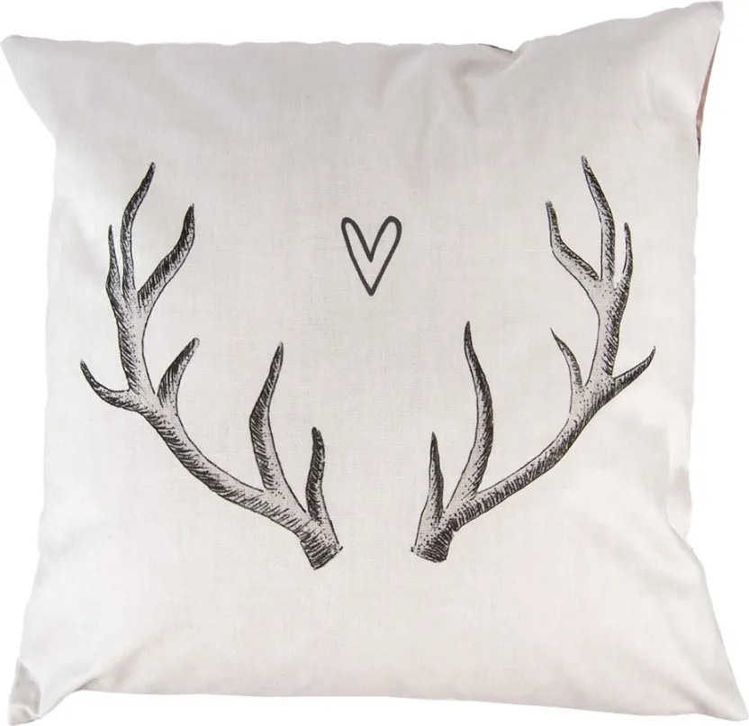Béžová obliečka na vankúš s parožím Christmas Deer - 45*45 cm