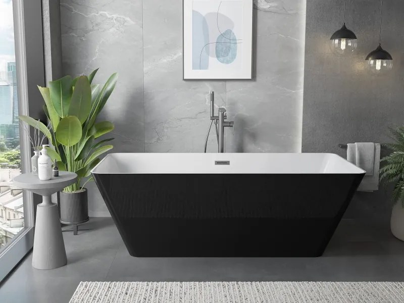 Mexen Velo Slim, voľne stojaca vaňa 170 × 75 cm, biela lesklá, grafitový prepad, 52811707500-66