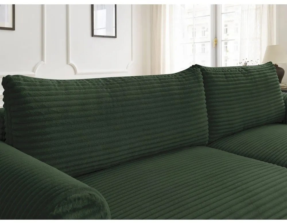 Tmavozelená menčestrová rozkladacia rohová pohovka (pravý roh) Lucien – Bobochic Paris