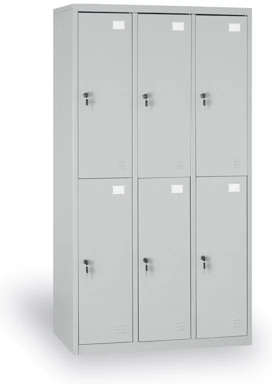Šatníková skrinka S2 s úložnými boxami, 6 boxov, 1820 x 900 x 500 mm, demont, cylindrický zámok, sivé dvere