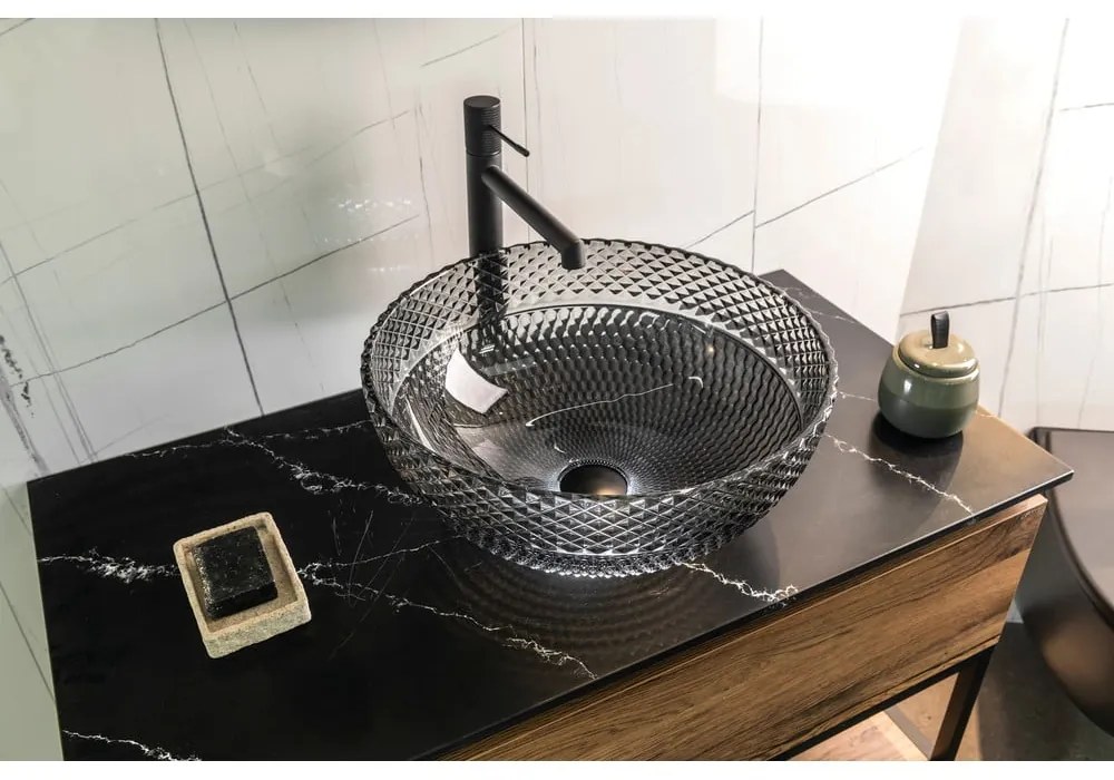 Čierne sklenené okrúhle umývadlo ø 39,5 cm Marac – Sapho