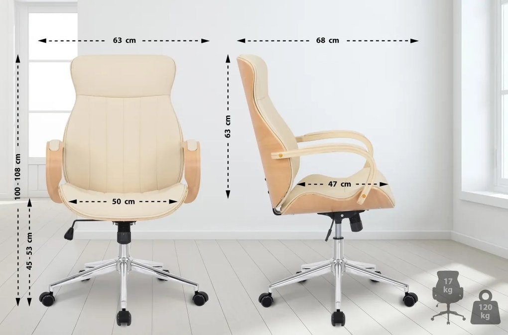 Design-Shop Kancelárska stolička Melilla - drevo natura - Krémová