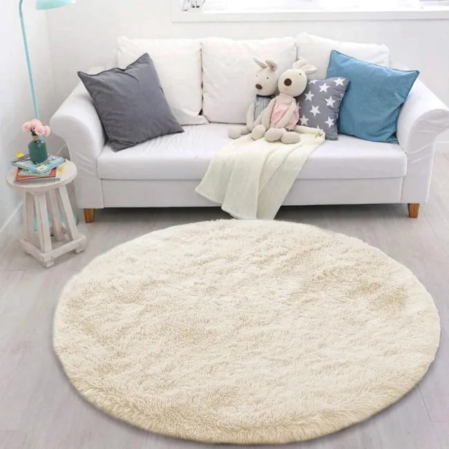 Protišmykový koberec SHAGGY béžový kruh
