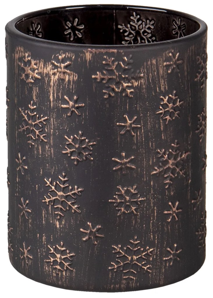 Hnedo zlatý oválny sklenený svietnik s vločkami - Ø 10 * 13 cm