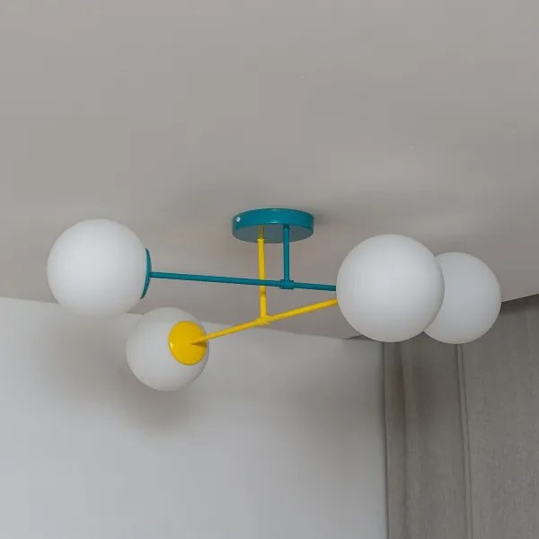 Prisadený luster MOON 4xE27/15W/230V tyrkysový/žltý