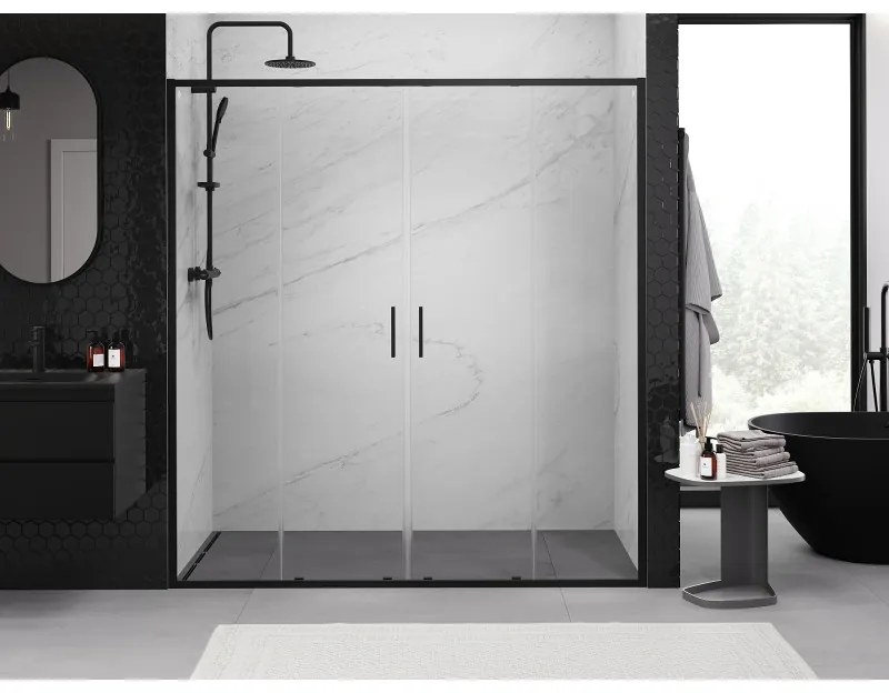 Mexen Exo, 2-krídlové posuvné 190x200 cm, 6mm číre sklo, čierny profil, 8152-190-000-70-00