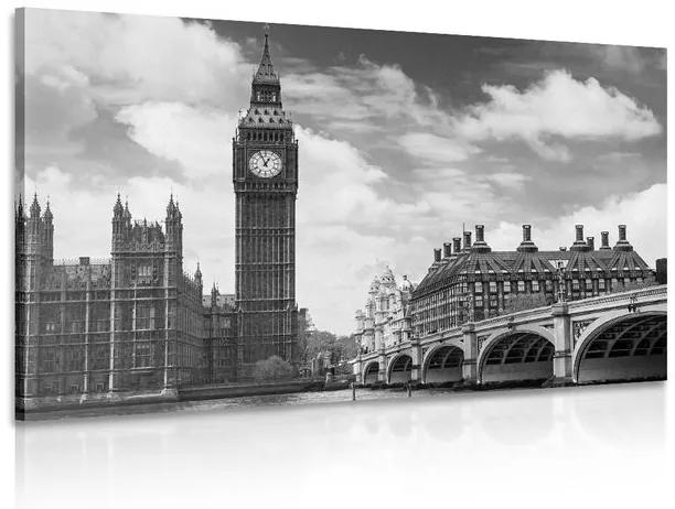 Obraz Big Ben v Londýne v čiernobielom prevedení