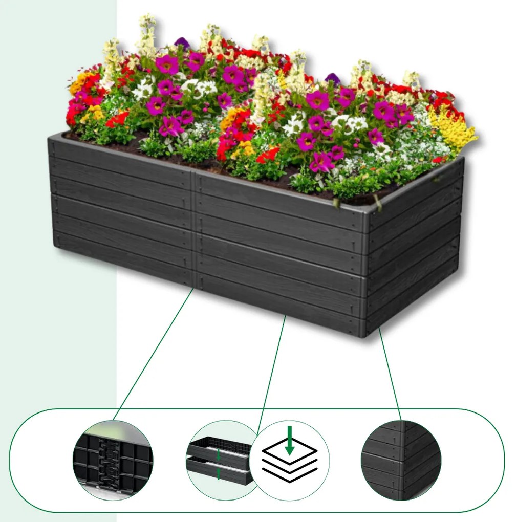 Prosperplast Vyvýšený záhon WOODY, 2ks 149x75,6x25cm, antracitová
