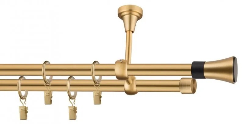Dekorstudio Stropná dvojradová garniža VASE zlatá 19mm Dĺžka: 140cm, Typ príslušenstva: Krúžky tiché so štipcami