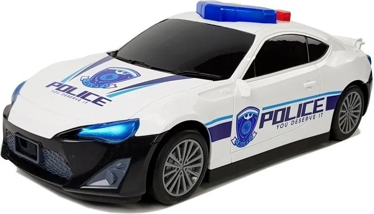 LEAN Toys Policajné auto, úschovný priestor, garáž 2 v 1, policajt, malé autíčka, zvuky, svetlá