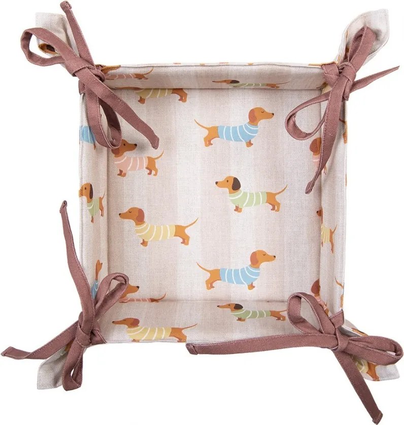 Béžový bavlnený košík na pečivo s jazvečíkmi Puppy Pullover - 35*35*8 cm