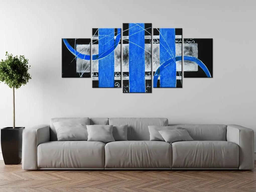 Gario Ručne maľovaný obraz Modré línie - 5 dielny Rozmery: 150 x 70 cm