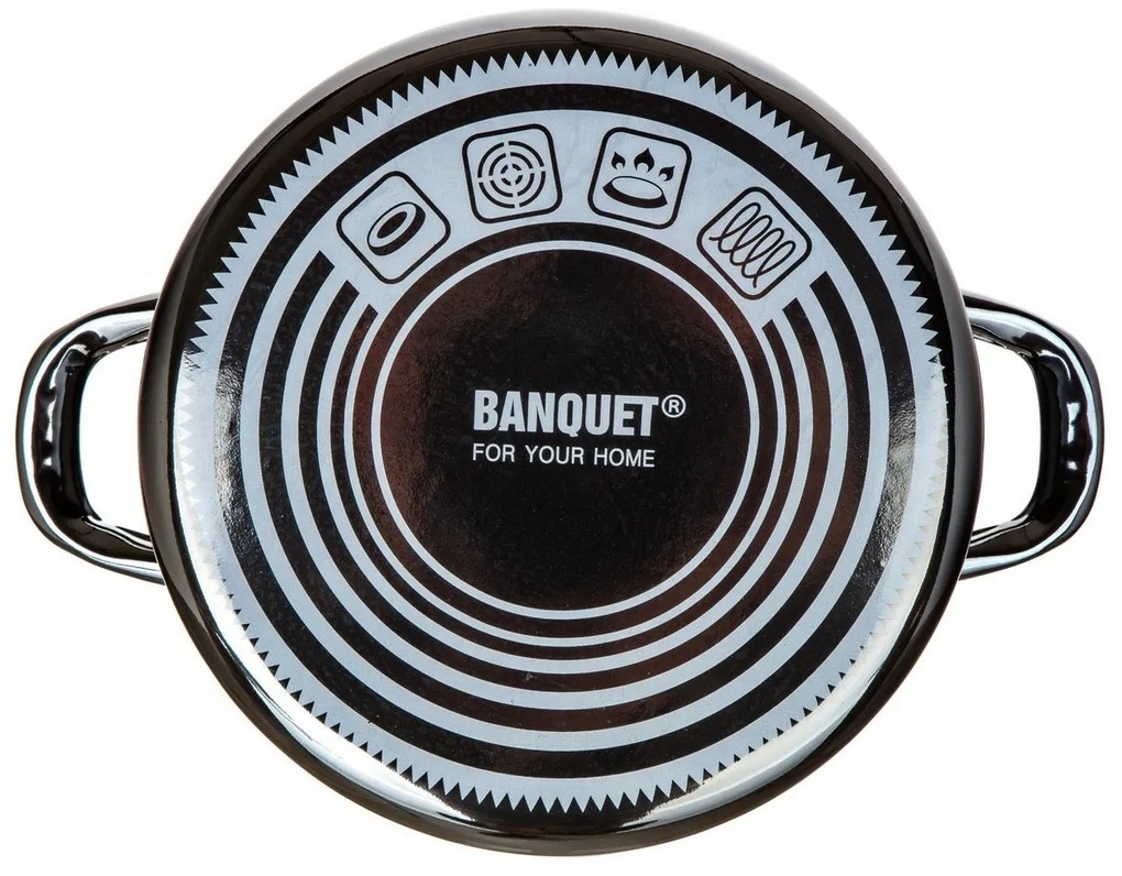 Banquet Hrniec smaltovaný METALLIC Black 24 cm, 3,7 l, s pokrievkou, 24 cm