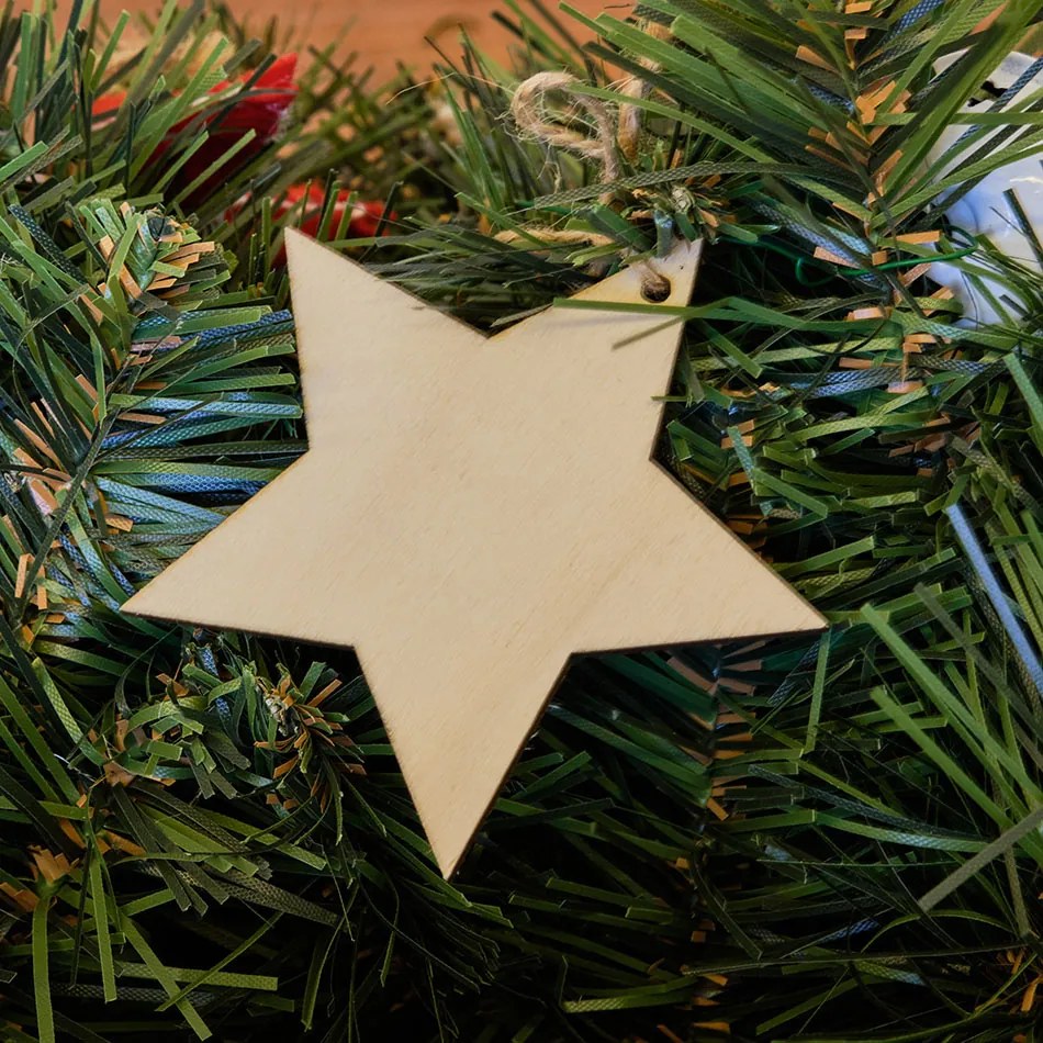 DECOLED Dřevěná dekorace, hvězda, 8 cm, 10ks/bal.