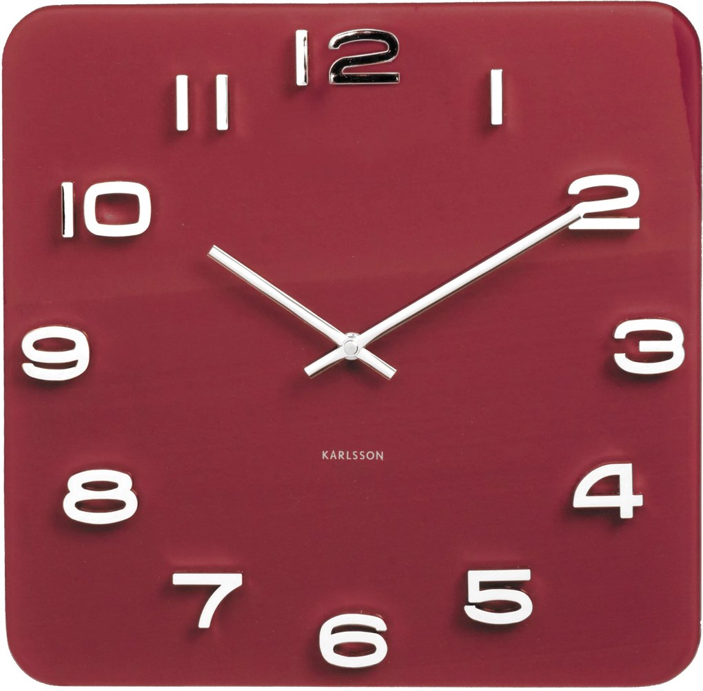 Červené nástenné štvorcové hodiny Vintage