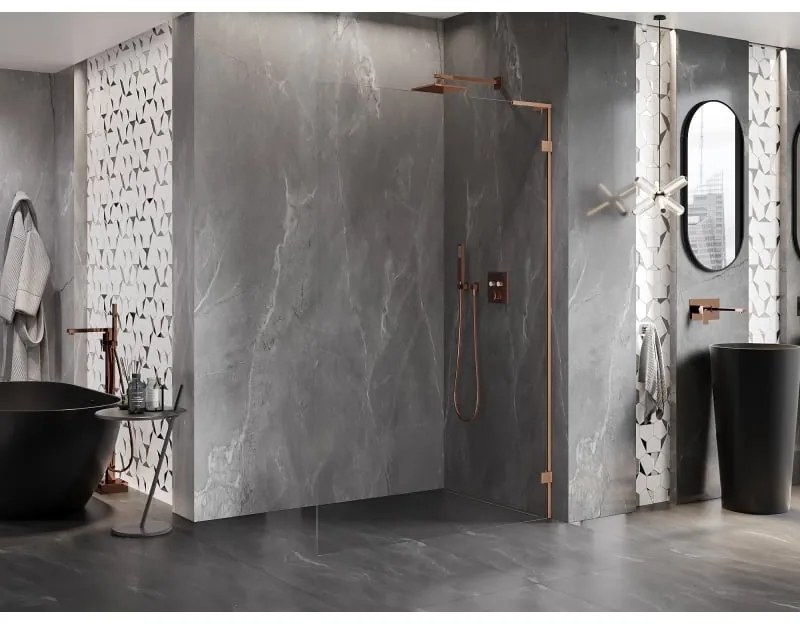 Mexen, Mexen Lunar L sprchová stena pravá 70 x 200 cm, priehľadná 8 mm, brúsená meď - 830L-070-000-65-00-P