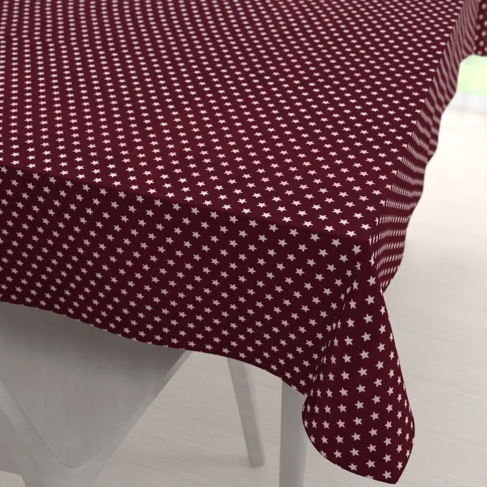 Biante Bavlnený obdĺžnikový obrus Sandra SA-351 Biele hviezdičky na tmavo červenom 80x120 cm