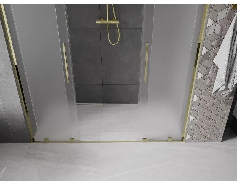 Mexen Velar L Duo, posuvné sprchové dvere do otvoru 180 cm, 8mm sklo námraza, zlatá lesklá, 871-180-003-32-50