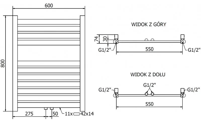 Mexen Uran, elektrické vykurovacie teleso 800x600 mm + vykurovacia tyč 300 W, zlatá lesklá, W105-0800-600-2300-50