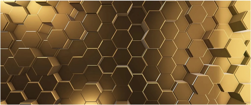 Obraz - Zlaté hexagóny (120x50 cm)