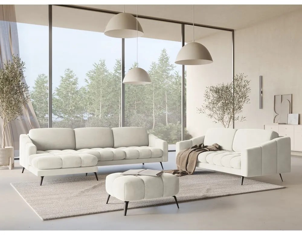 Krémovobiela zamatová rohová pohovka (ľavý roh) Nalu – Makamii