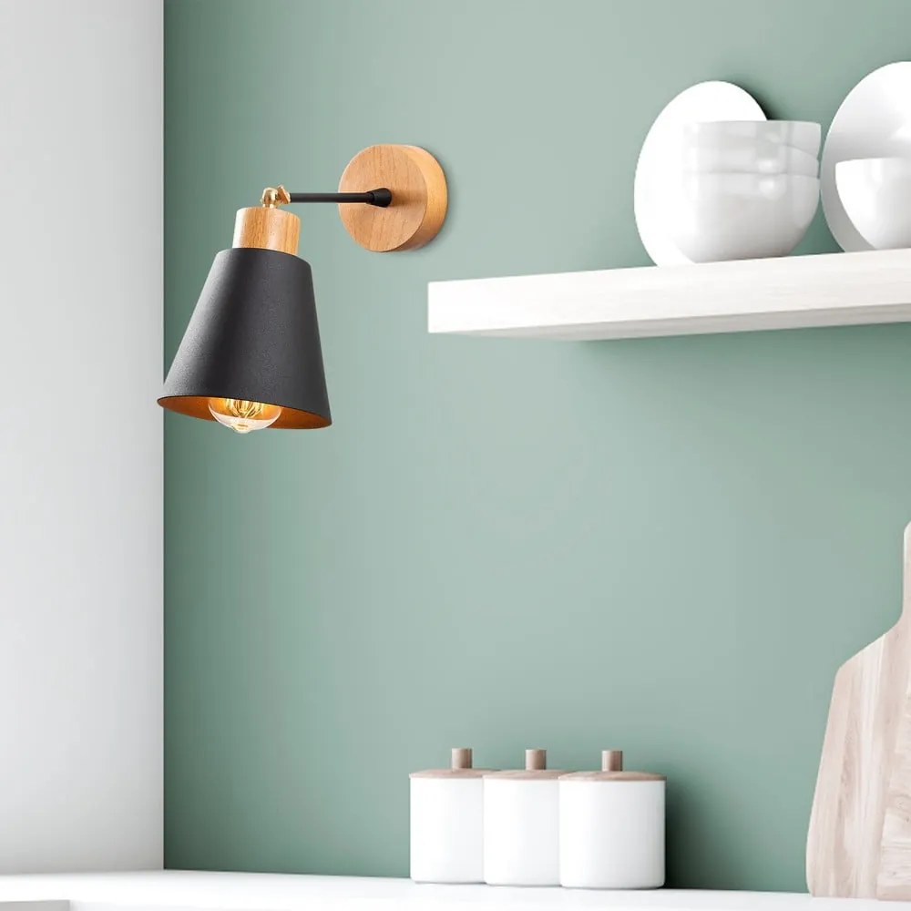 Nástenné svietidlo v čiernej a prírodnej farbe ø 14 cm Manavgat – Opviq lights