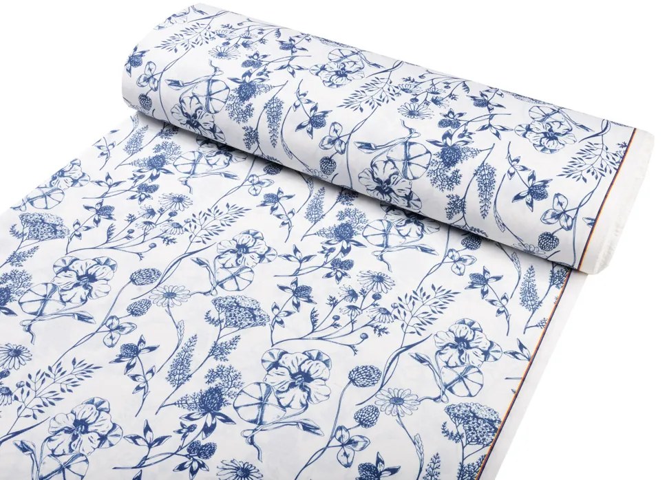 Biante Dekoračný oválny obrus PML-060 Modré lúčne kvety na bielom 140x220 cm