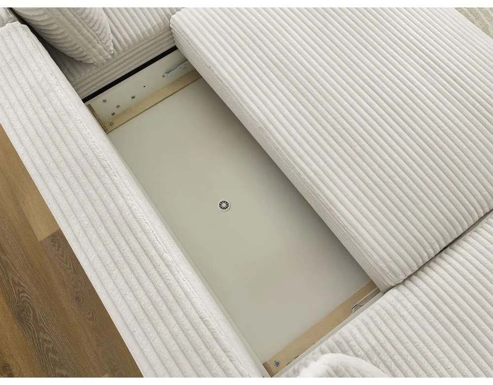 Krémovobiela menčestrová rozkladacia/s úložným priestorom rohová pohovka (pravý roh/do tvaru "U") Lucien – Bobochic Paris