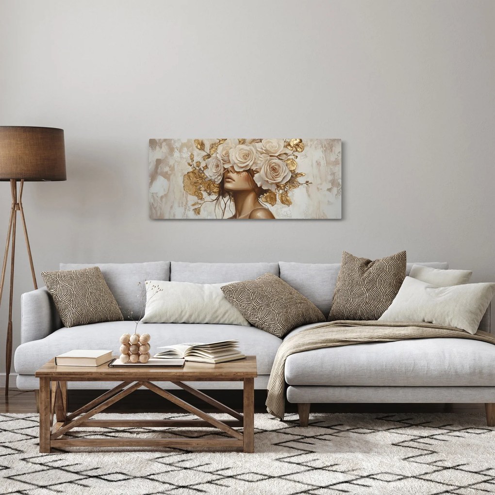 Obraz - Dievča s ružami (120x50 cm)
