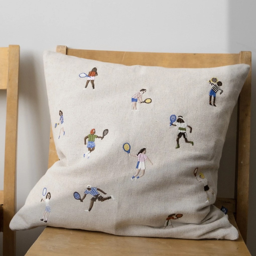 Fine Little Day Ľanový poťah na vankúš Tennis Embroidered 48 x 48 cm