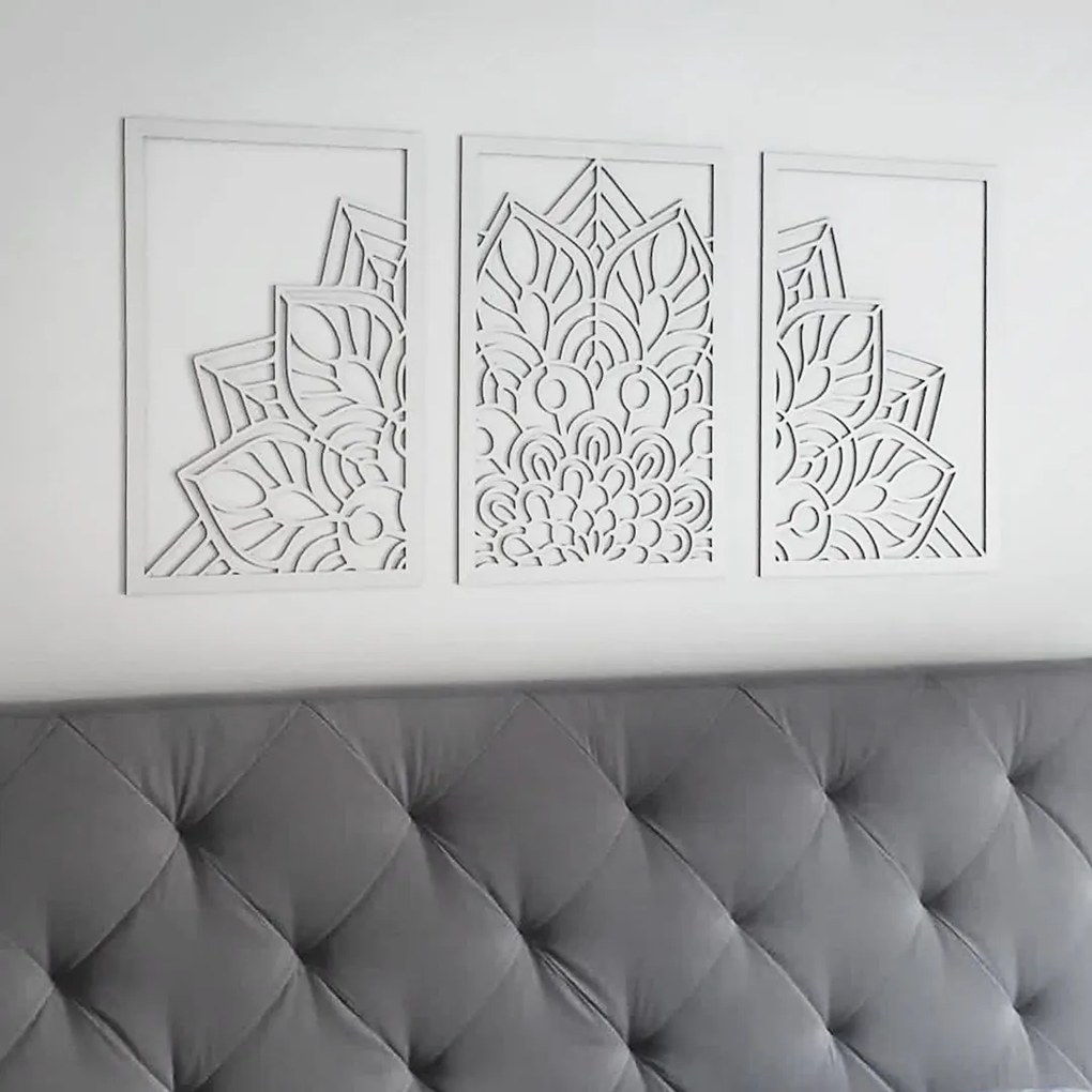 drevko Viacdielna mandala na stenu Kvet Rozmer obrazu: 29,5 x 65 cm, Farba dekorácie: Čierna