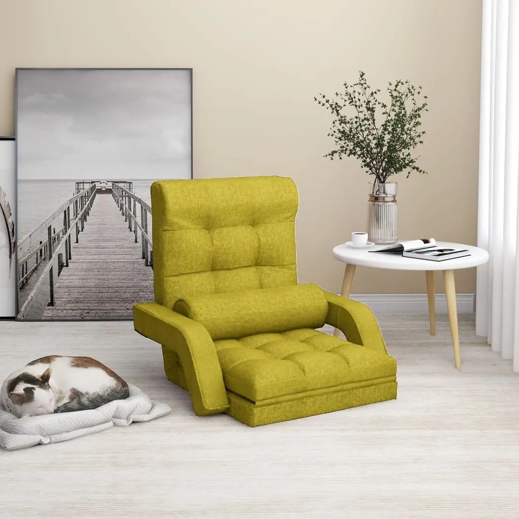 vidaXL Skladacia podlahová stolička s funkciou lôžka zelená látka