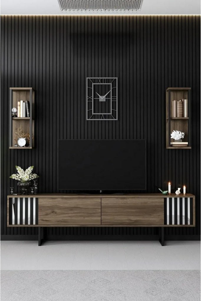 TV stolík s policami Chrome Walnut a Black