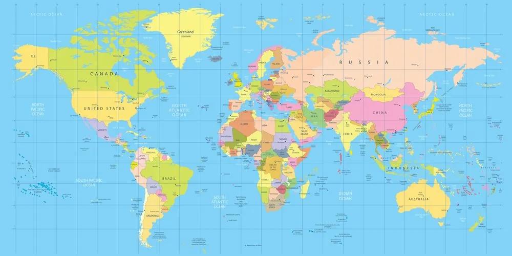 Obraz na korku prehľadná mapa sveta na modrom pozadí