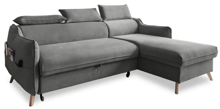 Svetlosivá zamatová rozkladacia rohová pohovka (pravý roh) Sweet Harmony – Miuform