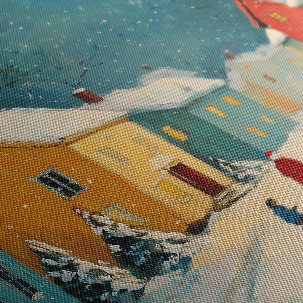 5-dielny obraz zimná dedinka pod snehom