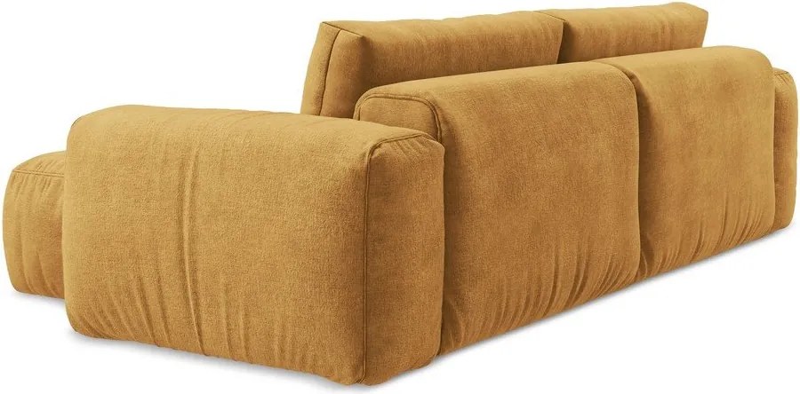 Ženilková rozkladacia rohová pohovka v horčicovej farbe (pravý roh/s leňoškou) Kuki – Makamii